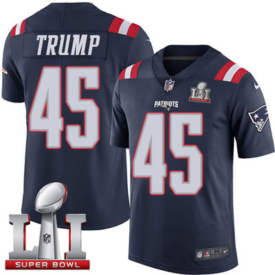 Nike Patriots #45 Donald Trump Navy Blue Super Bowl LI 51 Youth Stitched NFL Limited Rush Jersey
