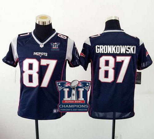 Nike Patriots #87 Rob Gronkowski Navy Blue Team Color Super Bowl LI Champions Youth Stitched NFL New Elite Jersey