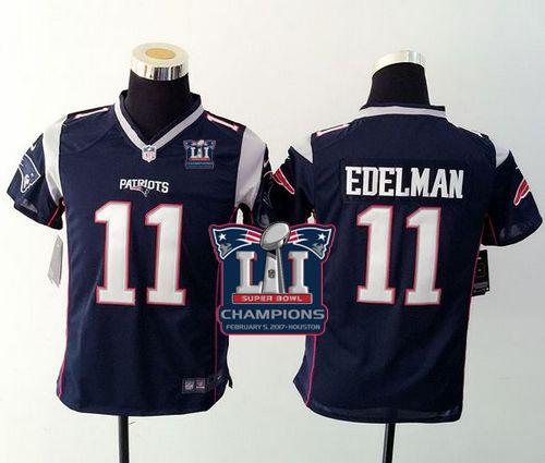 Nike Patriots #11 Julian Edelman Navy Blue Team Color Super Bowl LI Champions Youth Stitched NFL New Elite Jersey