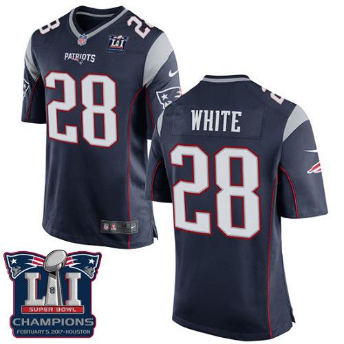 Nike Patriots #28 James White Navy Blue Team Color Super Bowl LI Champions Youth Stitched NFL New Elite Jersey
