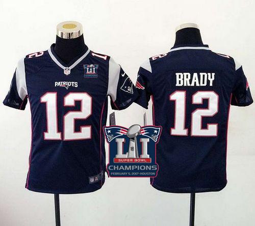 Nike Patriots #12 Tom Brady Navy Blue Team Color Super Bowl LI Champions Youth Stitched NFL New Elite Jersey Nike Patriots #12 Tom Brady Navy Blue Team Color Super Bowl LI Champions Youth Stitched NFL New Elite Jersey