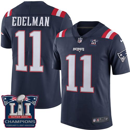 Nike Patriots #11 Julian Edelman Navy Blue Super Bowl LI Champions Youth Stitched NFL Limited Rush Jersey Nike Patriots #11 Julian Edelman Navy Blue Super Bowl LI Champions Youth Stitched NFL Limited Rush Jersey