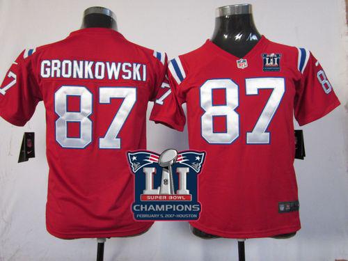 Nike Patriots #87 Rob Gronkowski Red Alternate Super Bowl LI Champions Youth Stitched NFL Elite Jersey