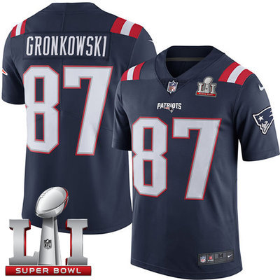 Nike Patriots #87 Rob Gronkowski Navy Blue Super Bowl LI 51 Youth Stitched NFL Limited Rush Jersey