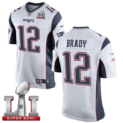 Nike Patriots #12 Tom Brady White Super Bowl LI 51 Youth Stitched NFL New Elite Jersey