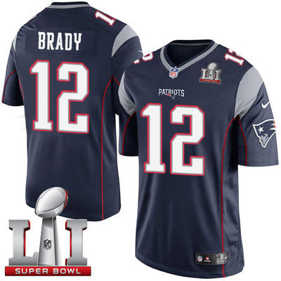 Nike Patriots #12 Tom Brady Navy Blue Team Color Super Bowl LI 51 Youth Stitched NFL Limited Jersey