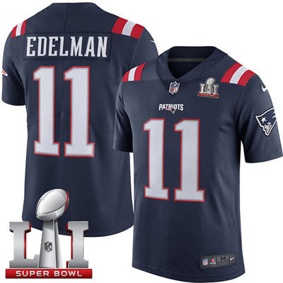 Nike Patriots #11 Julian Edelman Navy Blue Super Bowl LI 51 Youth Stitched NFL Limited Rush Jersey