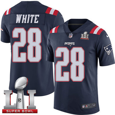 Nike Patriots #28 James White Navy Blue Super Bowl LI 51 Youth Stitched NFL Limited Rush Jersey
