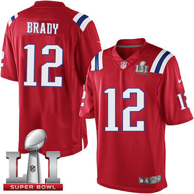 Nike Patriots #12 Tom Brady Red Alternate Super Bowl LI 51 Youth Stitched NFL Limited Jersey