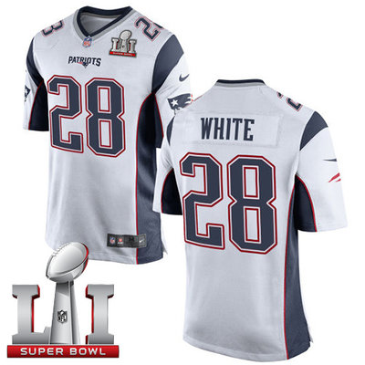 Nike Patriots #28 James White White Super Bowl LI 51 Youth Stitched NFL New Elite Jersey