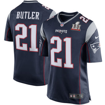 Youth New England Patriots Malcolm Butler Nike Navy Super Bowl LI Bound Game Jersey