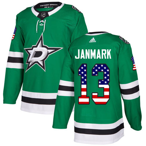 Adidas Stars #13 Mattias Janmark Green Home Authentic USA Flag Stitched NHL Jersey Adidas Stars #13 Mattias Janmark Green Home Authentic USA Flag Stitched NHL Jersey