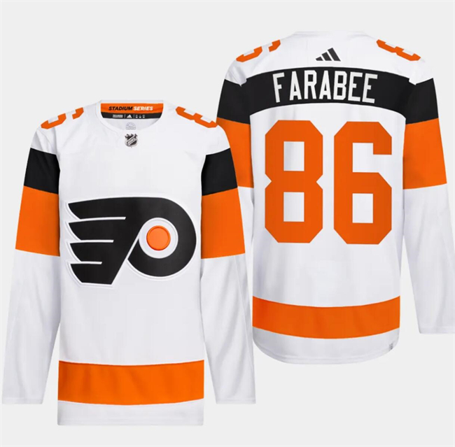 Men's Philadelphia Flyers #86 Joel Farabee White 2024 Stadium Series Stitched Jersey Men's Philadelphia Flyers #86 Joel Farabee White 2024 Stadium Series Stitched Jersey