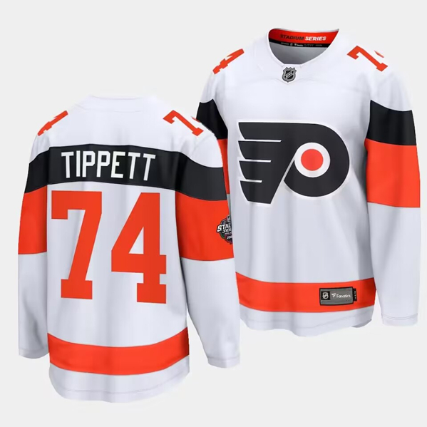 Men's Philadelphia Flyers #74 Owen Tippett White 2024 Stadium Series Stitched Jersey Men's Philadelphia Flyers #74 Owen Tippett White 2024 Stadium Series Stitched Jersey