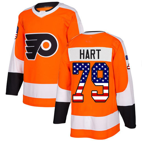 Flyers #79 Carter Hart Orange Home Authentic USA Flag Stitched Hockey Jersey Flyers #79 Carter Hart Orange Home Authentic USA Flag Stitched Hockey Jersey