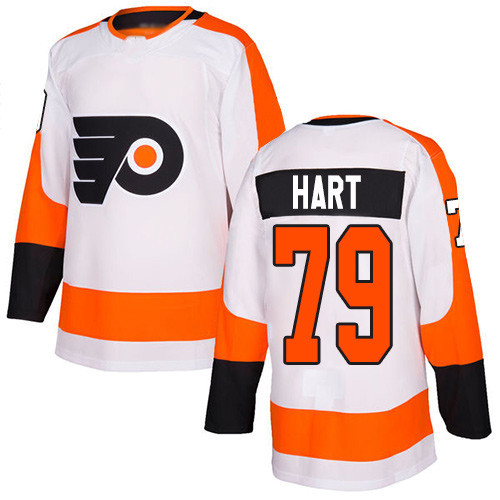 Flyers #79 Carter Hart White Road Authentic Stitched Hockey Jersey