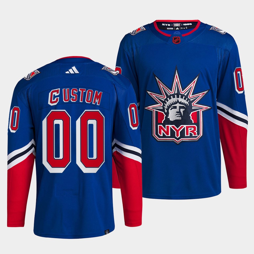 Men's New York Rangers Custom Blue 2022 Reverse Retro Stitched Jersey Men's New York Rangers Custom Blue 2022 Reverse Retro Stitched Jersey