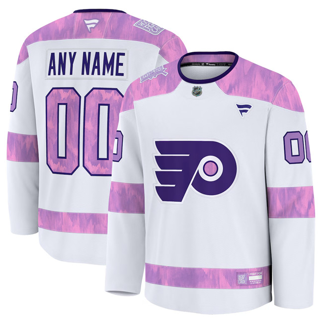 Men's Philadelphia Flyers Custom White 2024 Fights Cancer Stitched Hockey Jersey Men's Philadelphia Flyers Custom White 2024 Fights Cancer Stitched Hockey Jersey