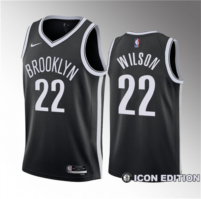 Men's Brooklyn Nets #22 Jalen Wilson Black 2023 Draft Icon Edition Stitched Basketball Jersey Men's Brooklyn Nets #22 Jalen Wilson Black 2023 Draft Icon Edition Stitched Basketball Jersey