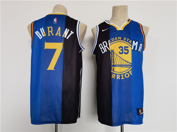 Men's Brooklyn Nets Thunder Warriors #7 Kevin Durant White Blue Black Splite Throwback Basketball Jersey Men's Brooklyn Nets Thunder Warriors #7 Kevin Durant White Blue Black Splite Throwback Basketball Jersey