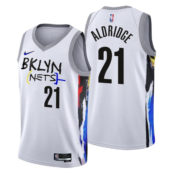 Men's Brooklyn Nets #21 LaMarcus Aldridge 2022 23 White City Edition Stitched Basketball Jersey Men's Brooklyn Nets #21 LaMarcus Aldridge 2022 23 White City Edition Stitched Basketball Jersey