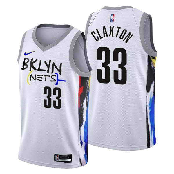 Men's Brooklyn Nets #33 Nicolas Claxton 2022 23 White City Edition Stitched Basketball Jersey Men's Brooklyn Nets #33 Nicolas Claxton 2022 23 White City Edition Stitched Basketball Jersey