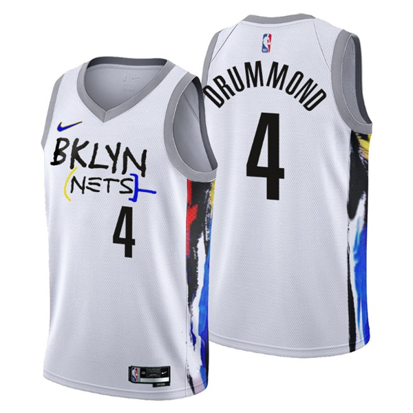 Men's Brooklyn Nets #4 Andre Drummond 2022 23 White City Edition Stitched Basketball Jersey Men's Brooklyn Nets #4 Andre Drummond 2022 23 White City Edition Stitched Basketball Jersey