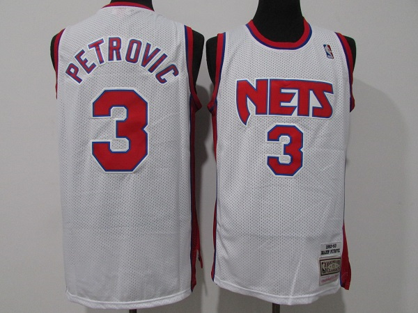 Men's Brooklyn Nets #3 Drazen Petrovic White Throwback Stitched Jersey Men's Brooklyn Nets #3 Drazen Petrovic White Throwback Stitched Jersey