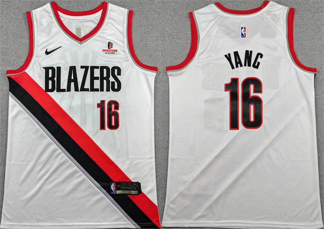 Men's Portland Trail Blazers #16 Yang Hansen White Association Edition Stitched Basketball Jersey Men's Portland Trail Blazers #16 Yang Hansen White Association Edition Stitched Basketball Jersey