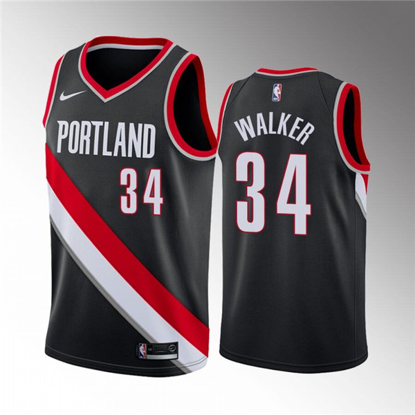 Men's Portland Trail Blazers #34 Jabari Walker Black Icon Edition Stitched Basketball Jersey Men's Portland Trail Blazers #34 Jabari Walker Black Icon Edition Stitched Basketball Jersey