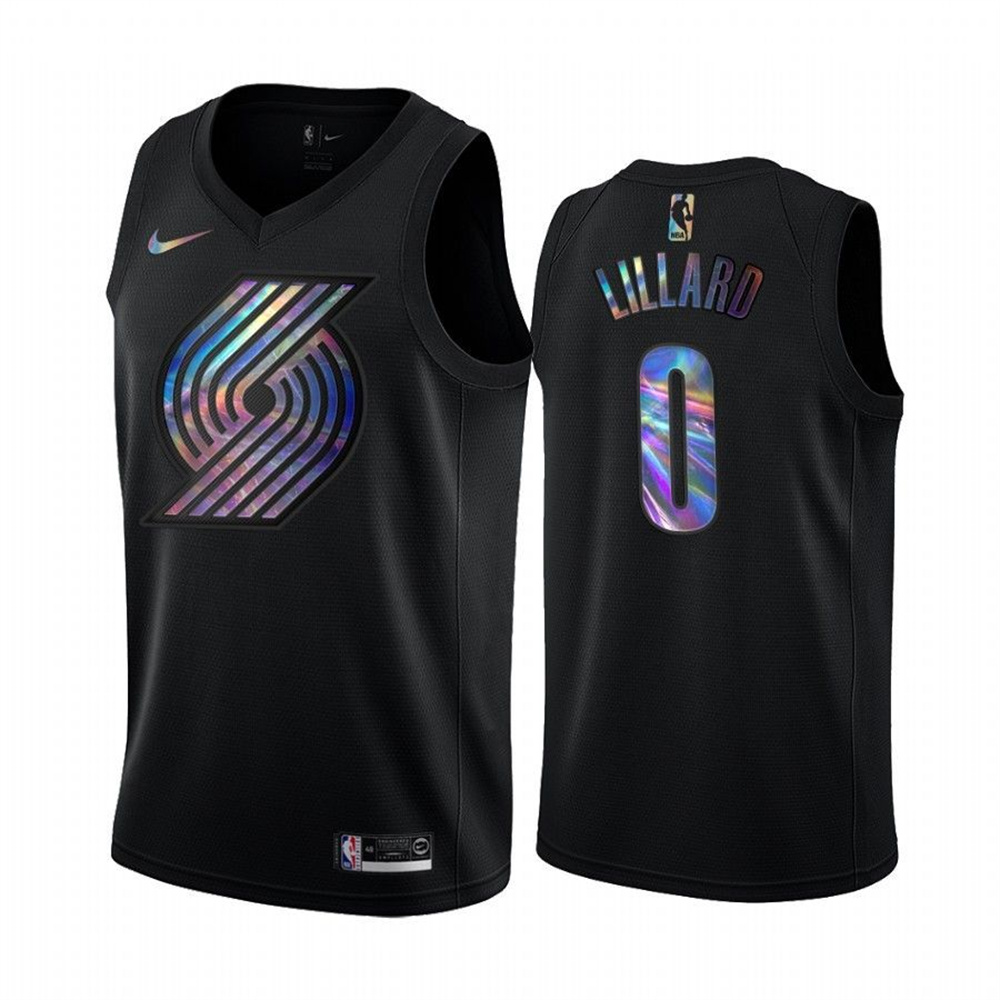 Nike Blazers #0 Damian Lillard Men's Iridescent Holographic Collection NBA Jersey - Black Nike Blazers #0 Damian Lillard Men's Iridescent Holographic Collection NBA Jersey - Black