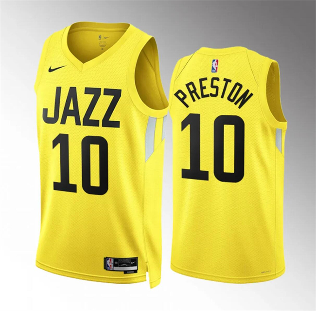 Men's Utah Jazz #10 Jason Preston Yellow Association Edition Stitched Basketball Jersey Men's Utah Jazz #10 Jason Preston Yellow Association Edition Stitched Basketball Jersey