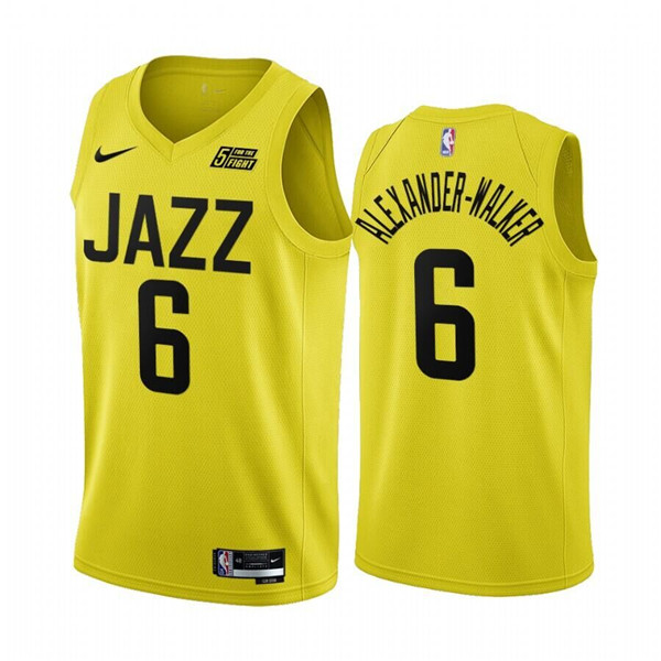 Men's Utah Jazz #6 Nickeil Alexander-Walker 2022 23 Yellow Icon Edition Stitched Basketball Jersey Men's Utah Jazz #6 Nickeil Alexander-Walker 2022 23 Yellow Icon Edition Stitched Basketball Jersey