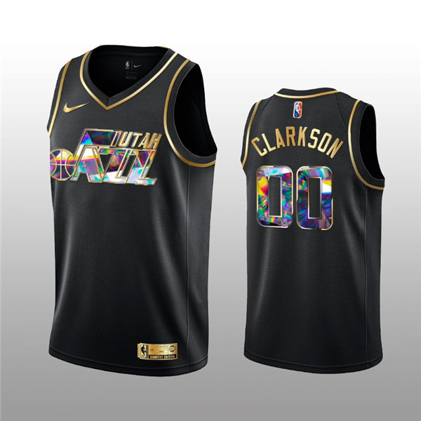 Men's Utah Jazz #00 Jordan Clarkson 2021 22 Black Golden Edition 75th Anniversary Diamond Logo Stitched Basketball Jersey Men's Utah Jazz #00 Jordan Clarkson 2021 22 Black Golden Edition 75th Anniversary Diamond Logo Stitched Basketball Jersey