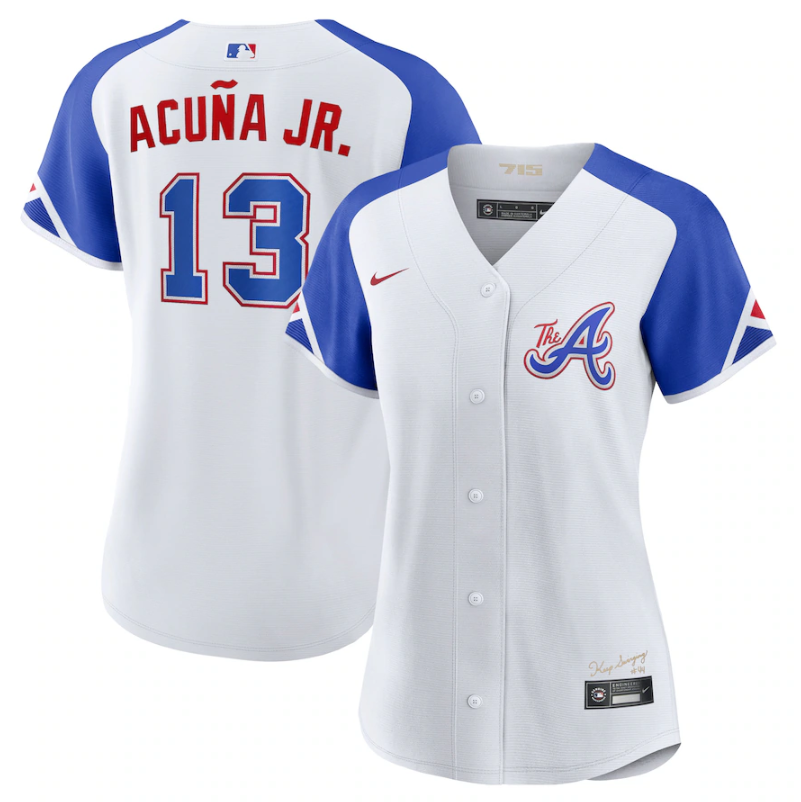 Women's Atlanta Braves #13 Ronald Acu?a Jr. White 2023 City Connect Stitched Baseball Jersey(Run Small) Women's Atlanta Braves #13 Ronald Acu?a Jr. White 2023 City Connect Stitched Baseball Jersey(Run Small)