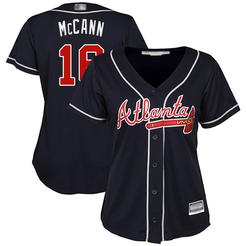Braves #16 Brian McCann Navy Blue Alternate Women's Stitched Baseball Jersey Braves #16 Brian McCann Navy Blue Alternate Women's Stitched Baseball Jersey
