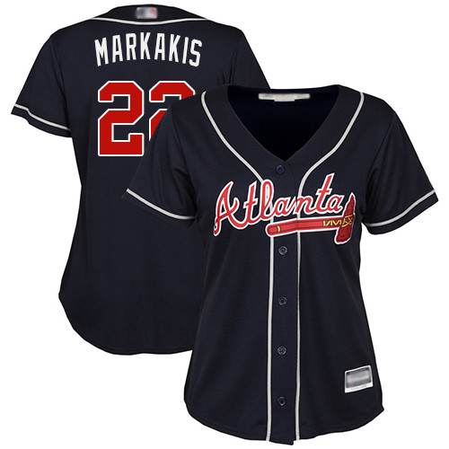 Braves #22 Nick Markakis Navy Blue Alternate Women's Stitched Baseball Jersey Braves #22 Nick Markakis Navy Blue Alternate Women's Stitched Baseball Jersey