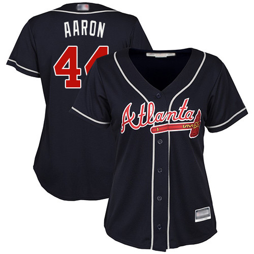 Braves #44 Hank Aaron Navy Blue Alternate Women's Stitched Baseball Jersey Braves #44 Hank Aaron Navy Blue Alternate Women's Stitched Baseball Jersey