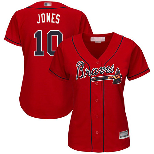 Braves #10 Chipper Jones Red Alternate Women's Stitched Baseball Jersey Braves #10 Chipper Jones Red Alternate Women's Stitched Baseball Jersey