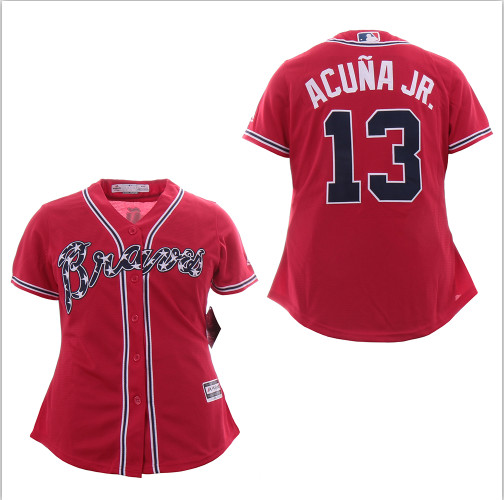 Women Braves 13 Ronald Acuna Jr. Red Cool Base Women Jersey Women Braves 13 Ronald Acuna Jr. Red Cool Base Women Jersey