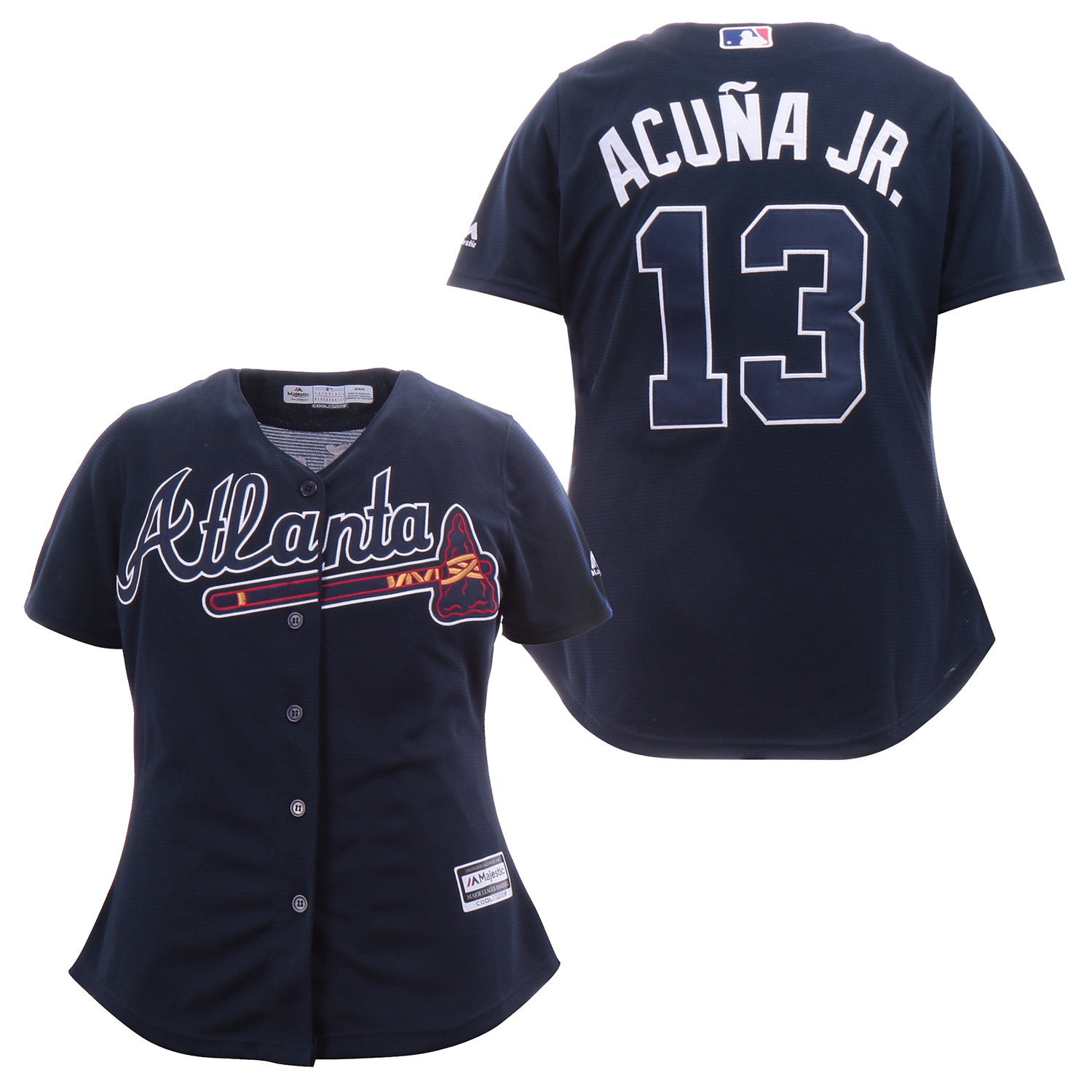 Women Braves 13 Ronald Acuna Jr. Navy Women Cool Base Jersey Women Braves 13 Ronald Acuna Jr. Navy Women Cool Base Jersey