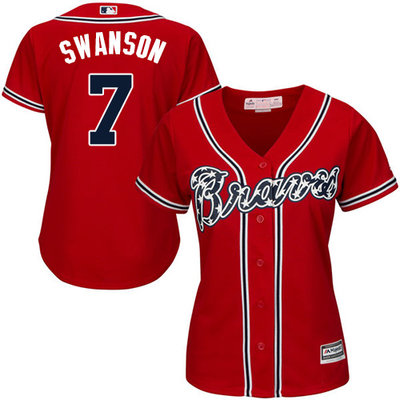 Braves #7 Dansby Swanson Red Alternate Women's Stitched MLB Jersey Braves #7 Dansby Swanson Red Alternate Women's Stitched MLB Jersey