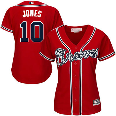 Braves #10 Chipper Jones Red Alternate Women's Stitched MLB Jersey Braves #10 Chipper Jones Red Alternate Women's Stitched MLB Jersey