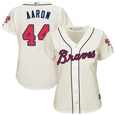 Braves #44 Hank Aaron Cream Alternate Women's Stitched MLB Jersey Braves #44 Hank Aaron Cream Alternate Women's Stitched MLB Jersey