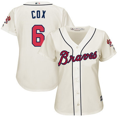Braves #6 Bobby Cox Cream Alternate Women's Stitched MLB Jersey Braves #6 Bobby Cox Cream Alternate Women's Stitched MLB Jersey