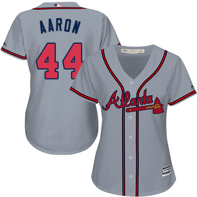 Braves #44 Hank Aaron Grey Road Women's Stitched MLB Jersey Braves #44 Hank Aaron Grey Road Women's Stitched MLB Jersey