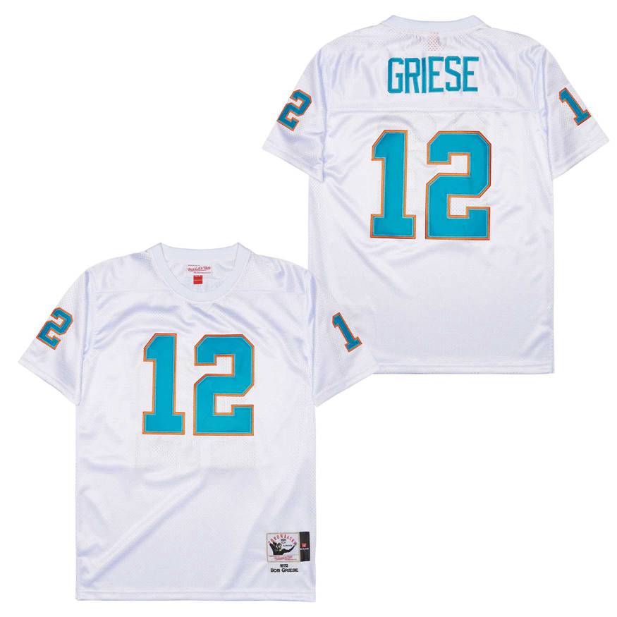 Mitchell And Ness Dolphins #12 Throwback Stitched NFL Jersey 3