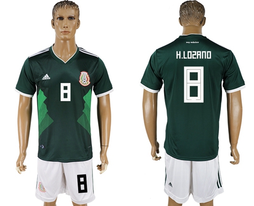 Mexico #8 H.Lozano Green Home Soccer Country Jersey