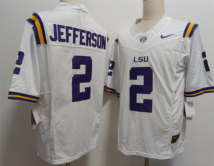 Men's LSU Tigers #2 Justin Jefferson F.U.S.E White Stitched Jersey Men's LSU Tigers #2 Justin Jefferson F.U.S.E White Stitched Jersey