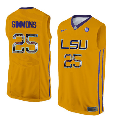 LSU Tigers 25 Ben Simmons Gold With Portrait Print College Basketball Jersey LSU Tigers 25 Ben Simmons Gold With Portrait Print College Basketball Jersey